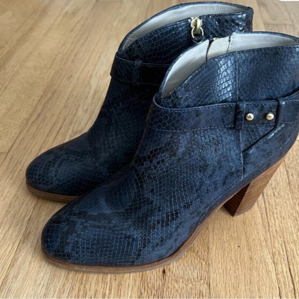 Boden Navy Snakeskin Ankle Boots